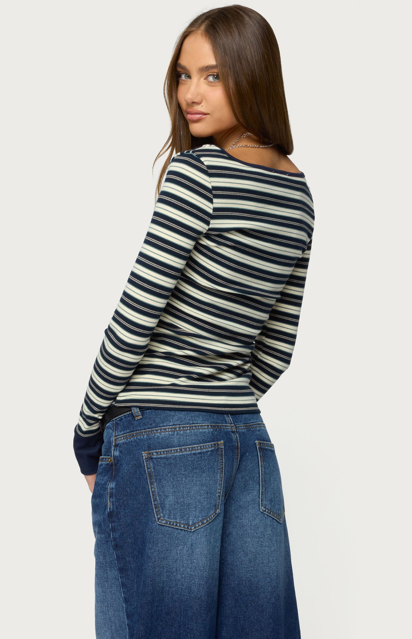 Edikted Jaida Striped Henley Top
