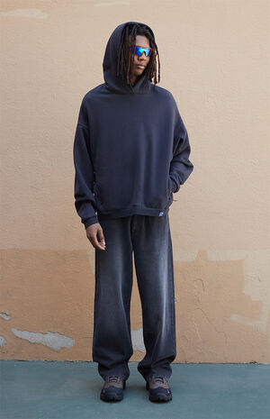 Black Vintage Wash Heavyweight Oversized Fleece Hoodie image number 6