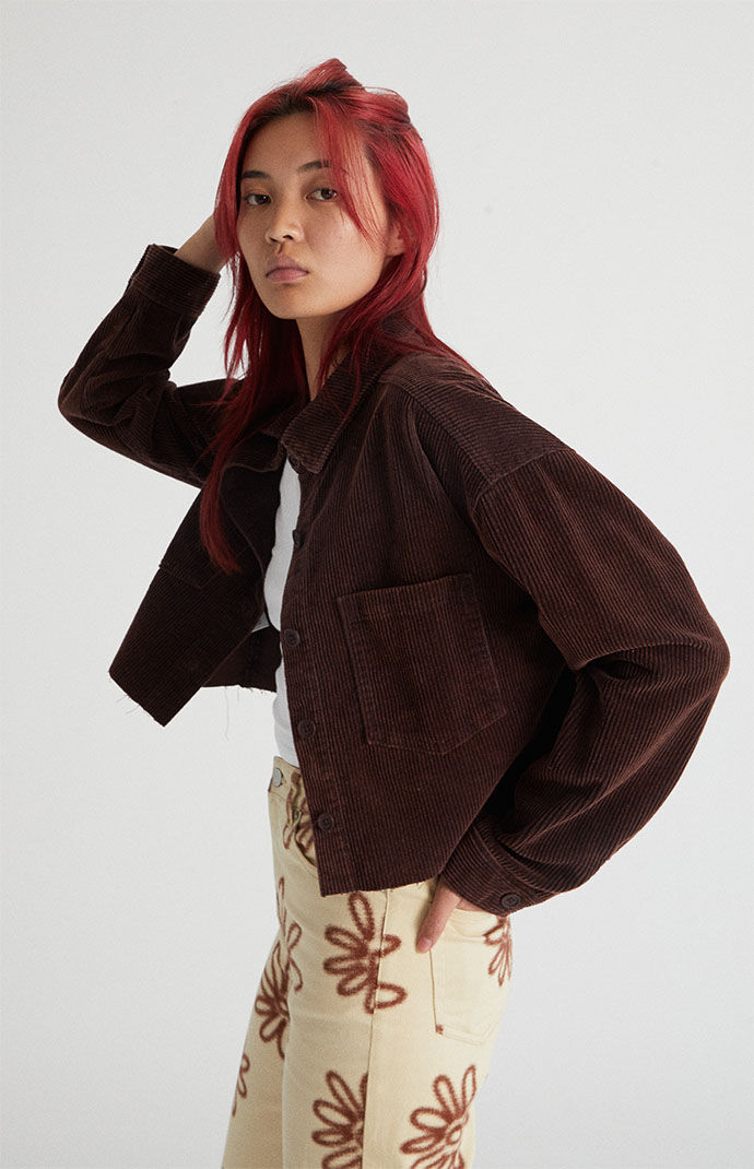 PacSun Brown Corduroy Cropped Shacket 