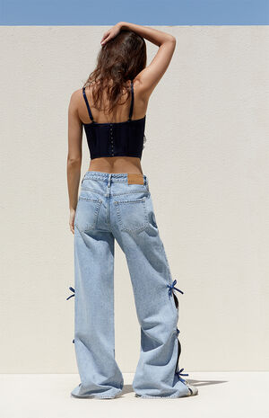 Light Indigo Bow Low Rise Baggy Jeans Light Indigo Bow Low Rise Baggy Jeans image number 5