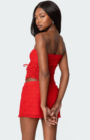 Amara Asymmetric Textured Lace Tube Top image number 5