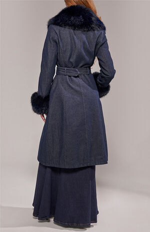 Kaya Dark Denim Faux Fur Trench Coat image number 4