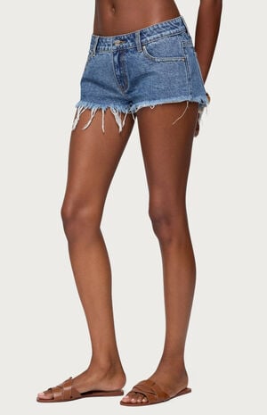 Frayed Vintage Washed Denim Shorts image number 3