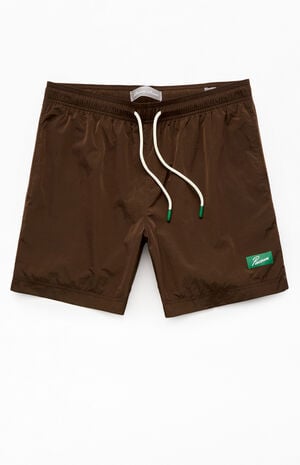 Brown Solid 6.5" Swim Trunks image number 1