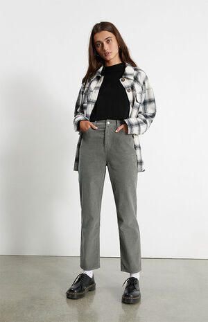 Butterfly Embroidery Corduroy High Waisted Straight Leg Jeans image number 1