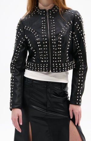 Silvia Crystal Faux Leather Moto Jacket image number 1