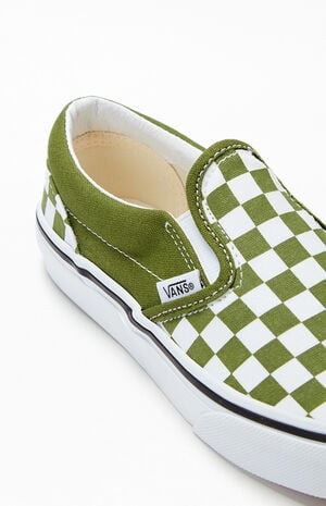 Kids Green & White Checker Classic Slip-On Shoes image number 6