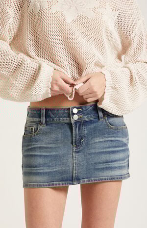 Piper Stretch Whisker Medium Blue Denim Micro Mini Skirt image number 5