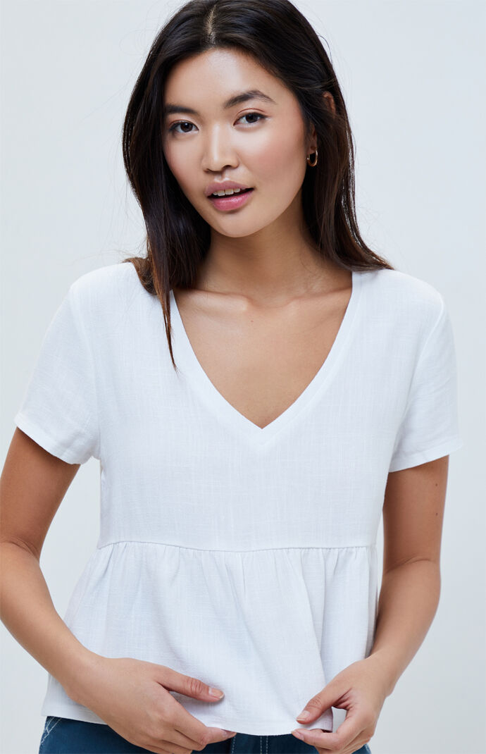Linen V-Neck Babydoll Top