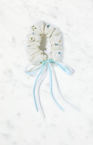 Blue Floral Bow Hair Scrunchie image number 1