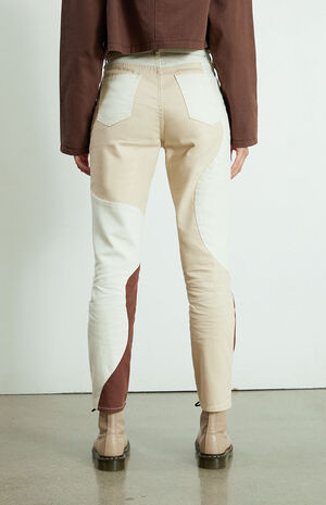 Eco Tan & Brown Paneled Mom Jeans image number 4