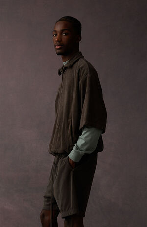 Off Black Terry Cloth 3/4 Half Zip Shirt image number 3