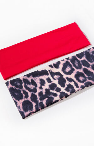 2 Pack Leopard & Red Soft Headband image number 2