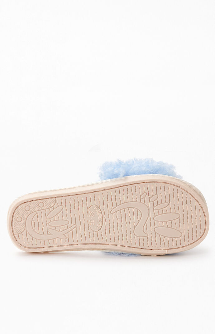 Blue Fuzzy Slide Slippers