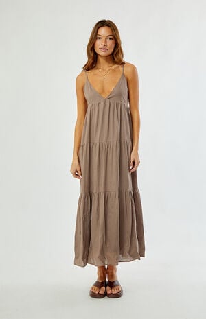 Taupe Classic Tiered Midi Dress image number 2