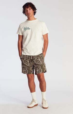 Olive Floral Embroidered Volley Shorts image number 5