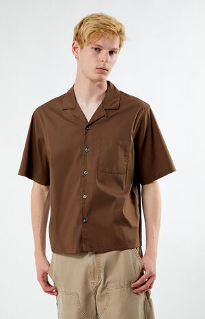 Brown Solid Oversized Camp Shirt image number 1