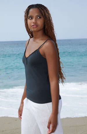 Black Tiffany Button Tank Top image number 3