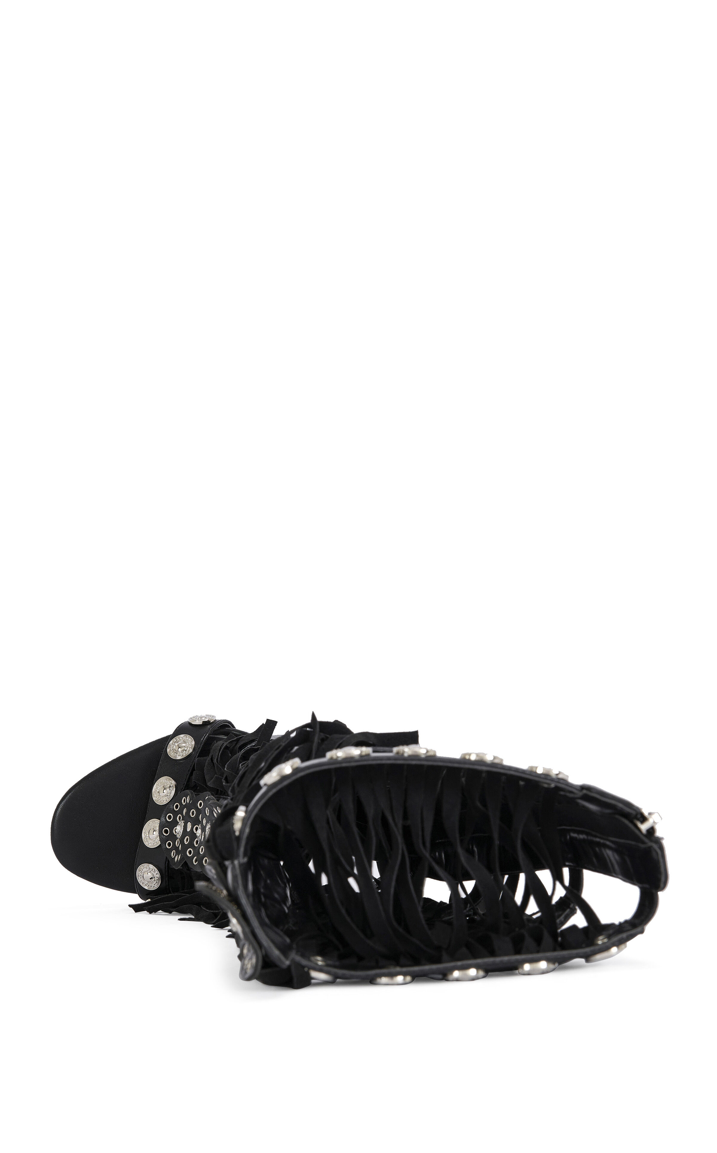 AZALEA WANG Women's Sameya Black Fringe Faux Leather Gladiator