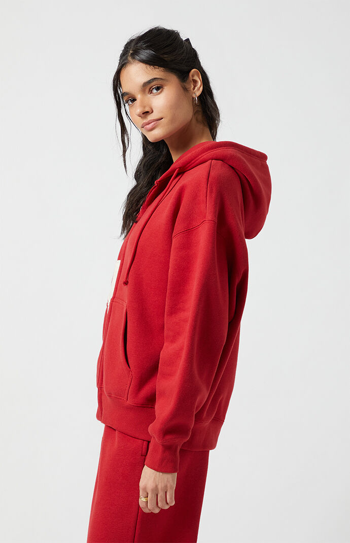 Pacsun Red Big NY Applique Zip Up Hoodie