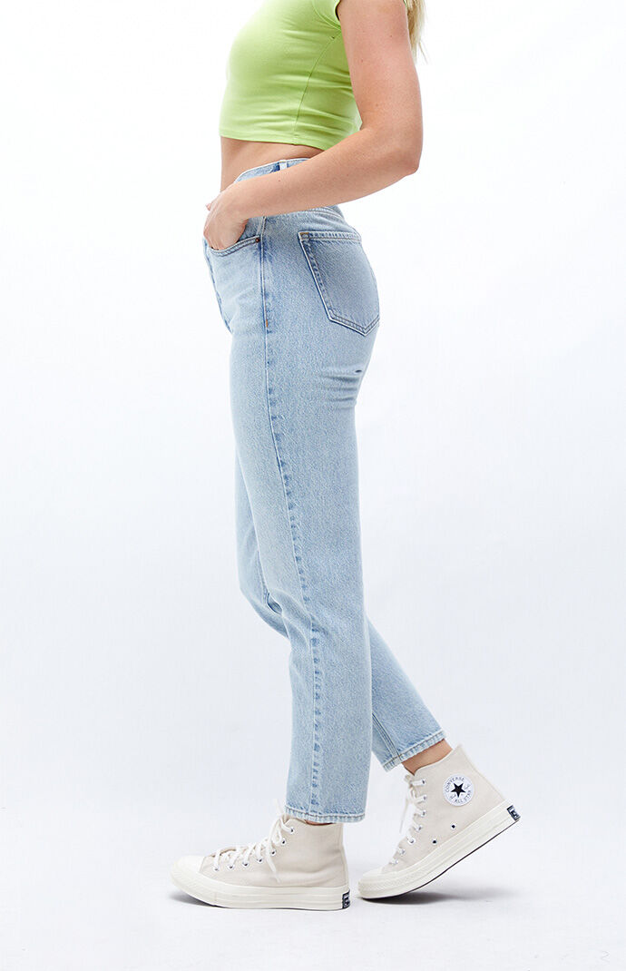 high waisted light wash jeans