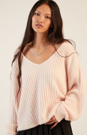 Ginger Fuzzy Knit V-Neck Sweater image number 1