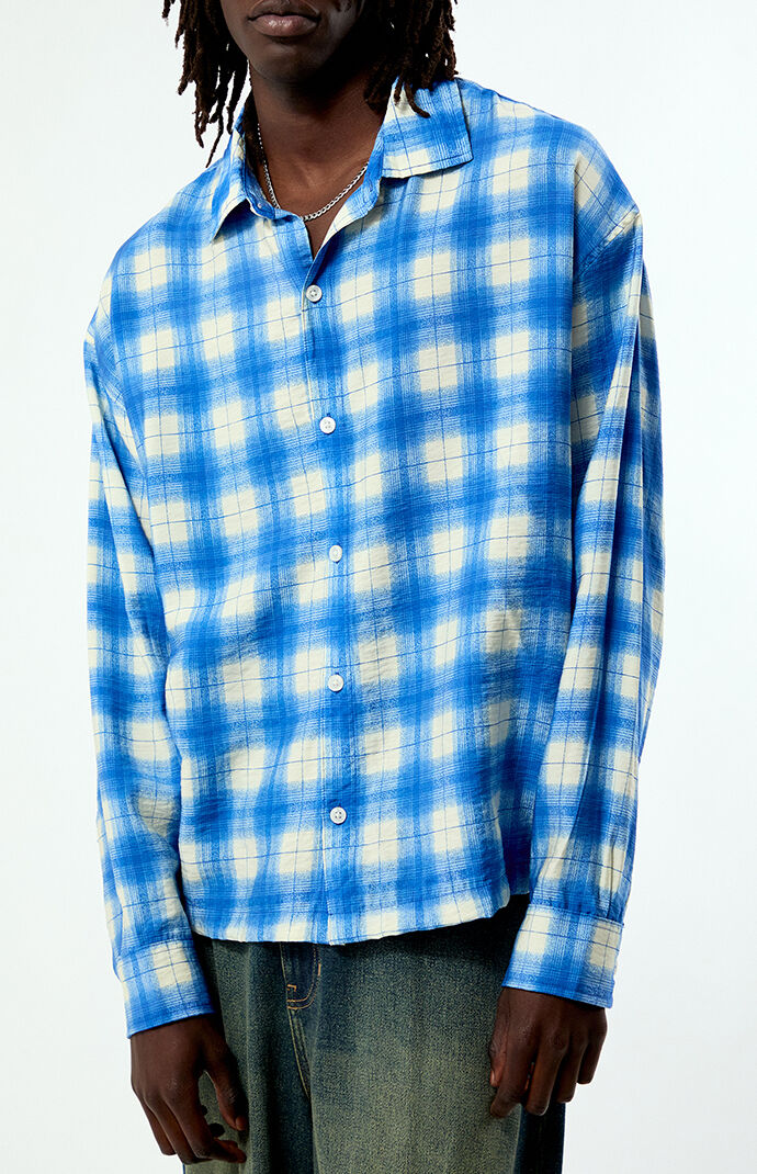 Pacsun Blue Plaid Sandy Long Sleeve Shirt