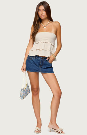 Linen Look Strapless Peplum Top image number 5