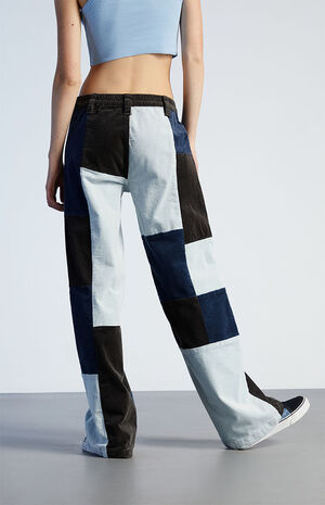 Patchwork Panel Corduroy Low Rise Cargo Puddle Pants image number 4