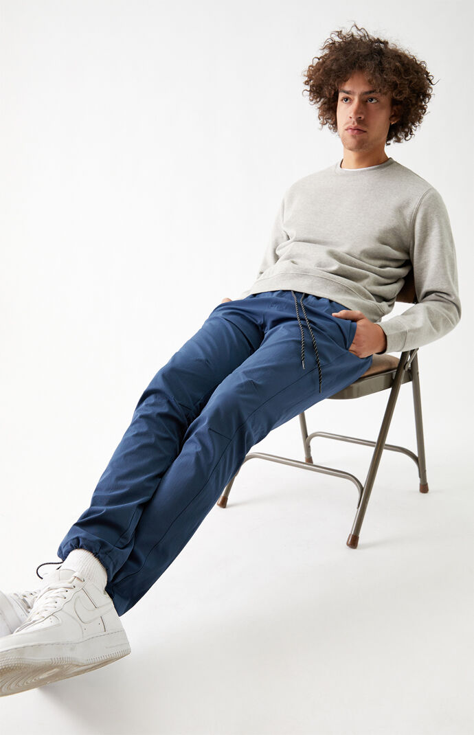 Blue Crinkle Nylon Jogger Pants