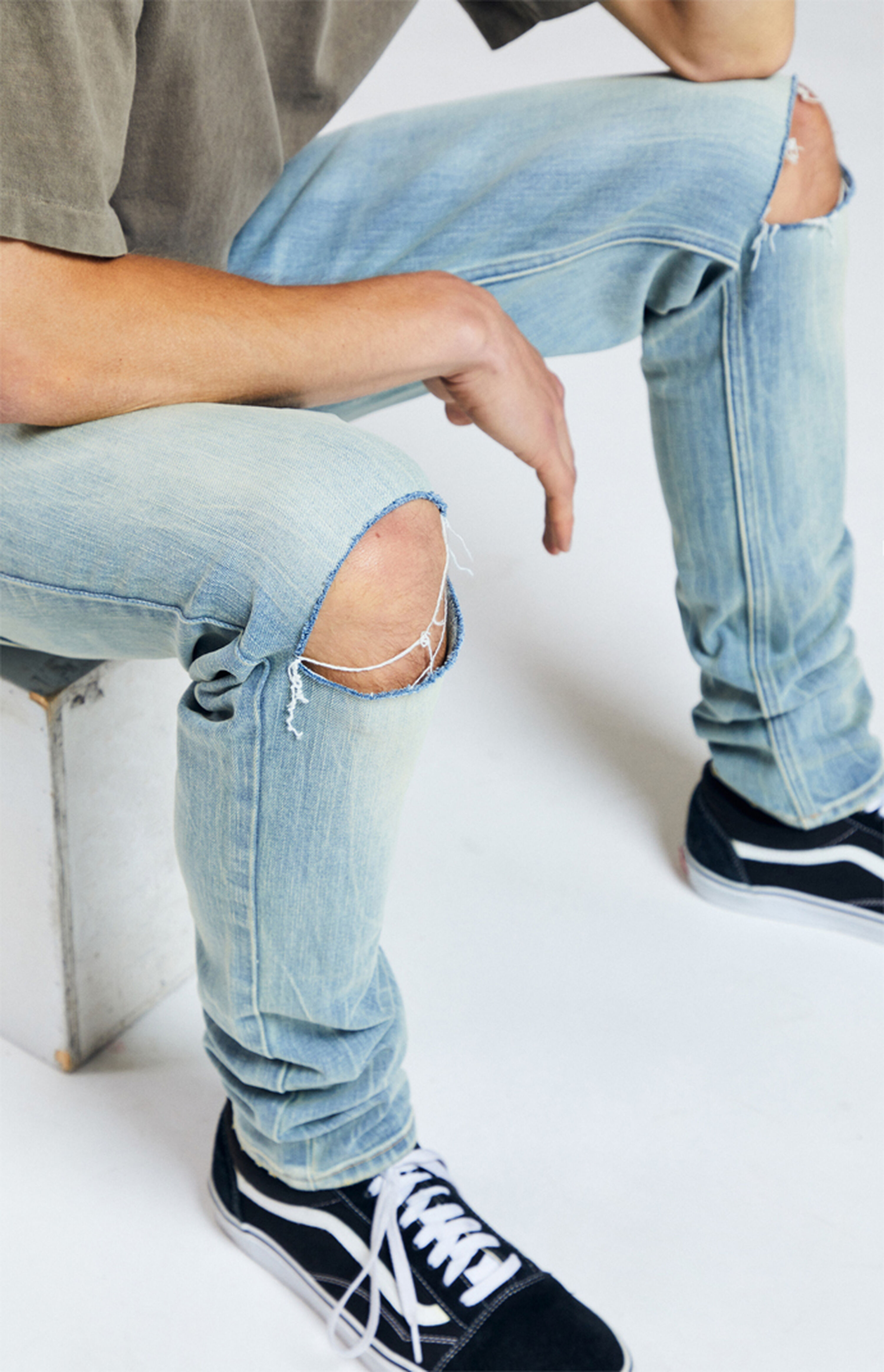 Light Ripped Stacked Skinny Jeans PacSun PacSun
