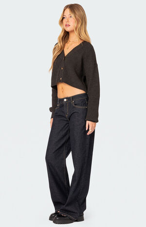 Oversized Waffle Knit Cropped Cardigan image number 5