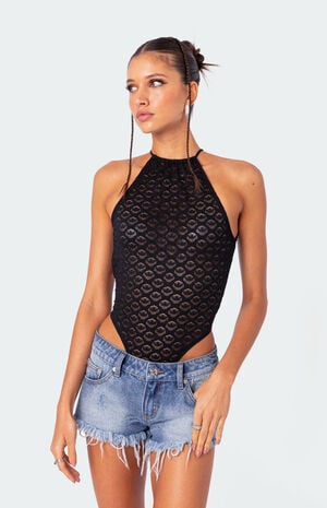 Sheer Lace Open Back Bodysuit image number 1