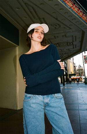 Navy Lettuce Edge Long Sleeve Top image number 1