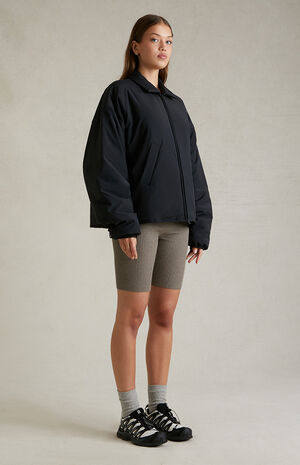 Women's Black Shell Bomber Jacket image number 6