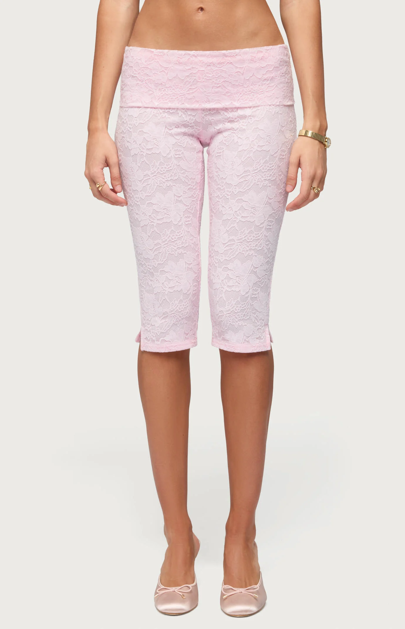 Edikted Talisa Foldover Lace Capri Pants