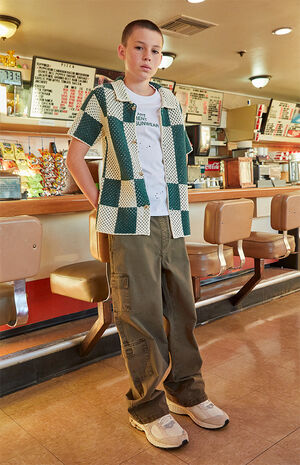 Stretch Olive E-Waist Porter Baggy Cargo Pants image number 4