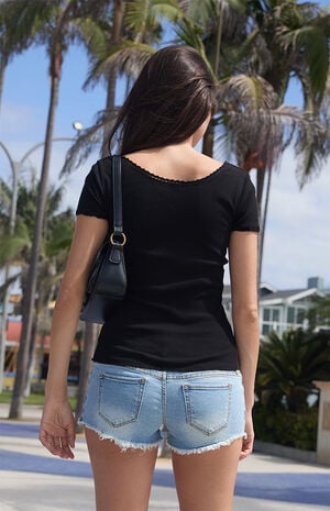 Black Tie Front Short Sleeve Top image number 4