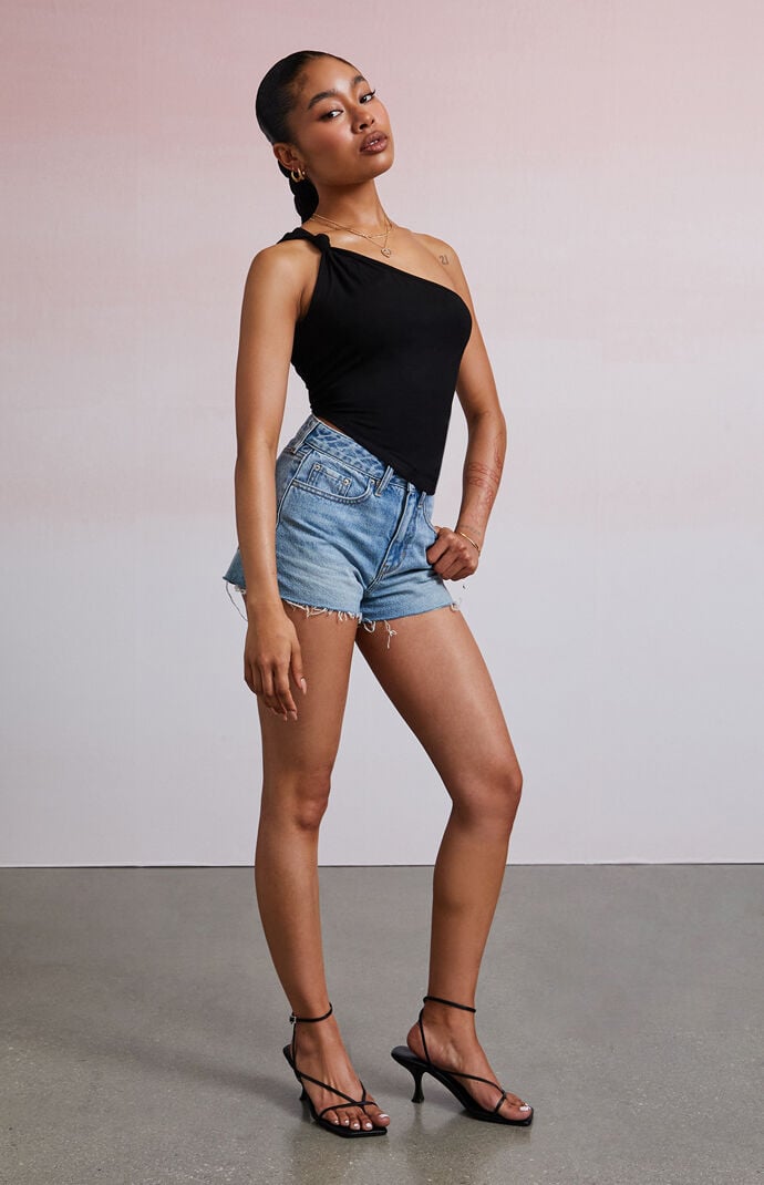 Third Charm Mandy Knot One Shoulder Tank Top