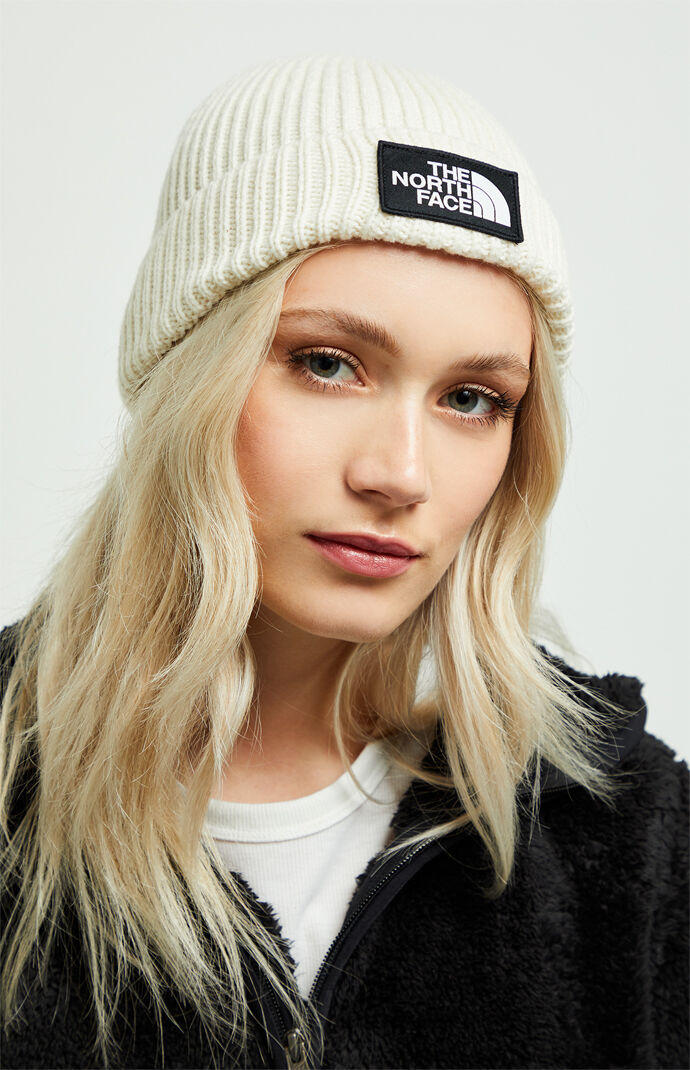 north face cream beanie