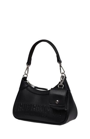 Black Trapunto Logo Zip Top Hobo Bag image number 5