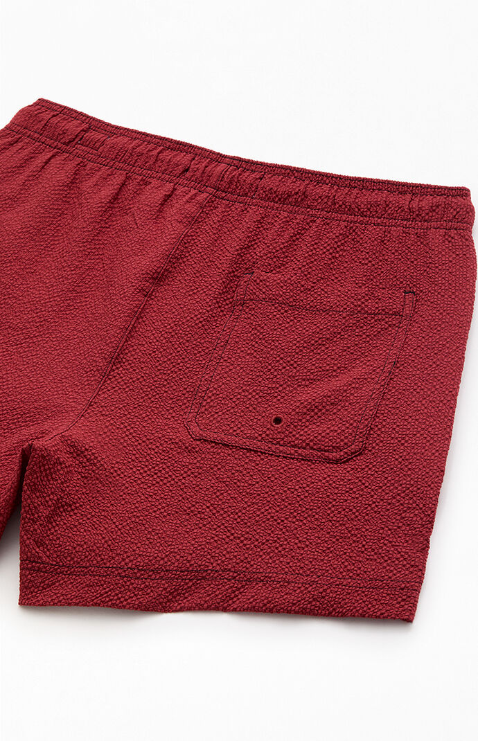 Pacsun Maroon Solid Seersucker 4.5" Swim Trunks