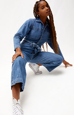 Cropped Denim Jumpsuit Cropped Denim Jumpsuit image number null