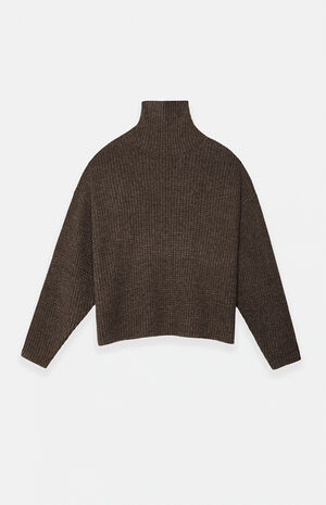 Brown Heavy Waffle Knit Turtleneck Sweater image number 1