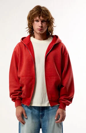 Red Snow Wash Full Zip Hoodie image number 1