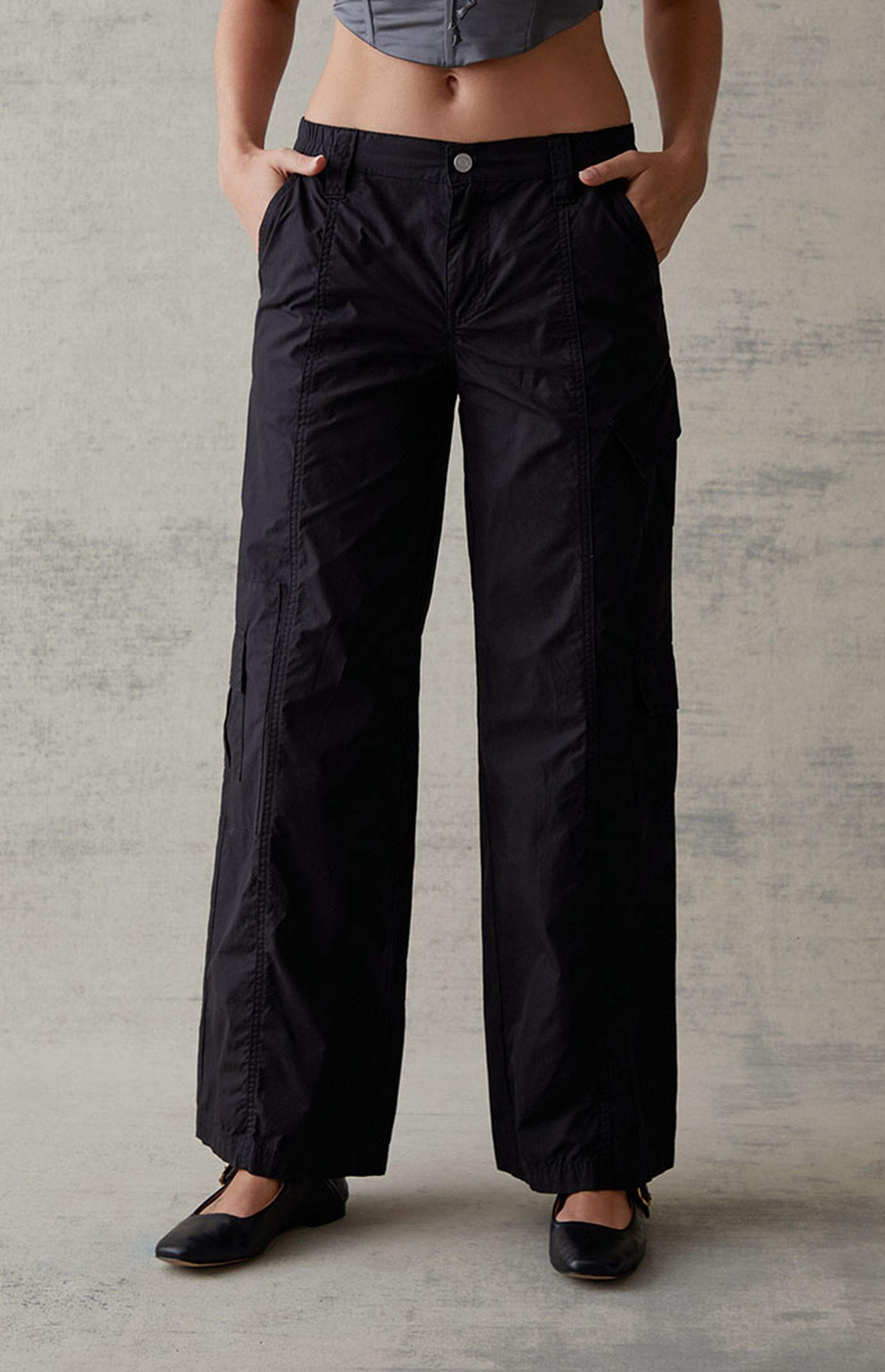 PacSun Anthracite Low Rise Cargo Puddle Pants PacSun