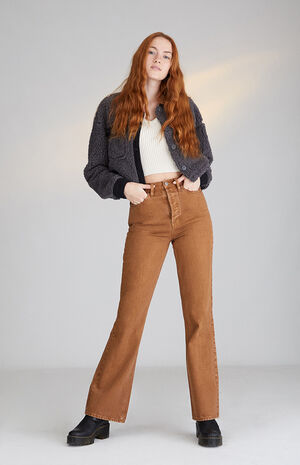 Brown High Waisted Bootcut Jeans image number 1