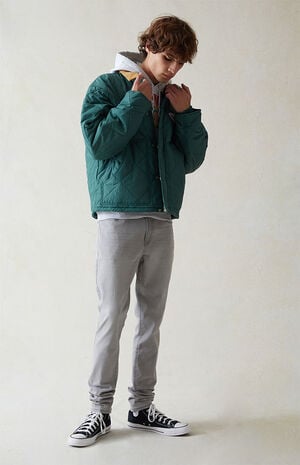 Eco High Stretch Gray Stacked Skinny Jeans image number 1