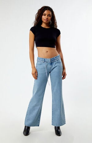 Eco Light Indigo Chain Belt Low Rise Wide Leg Jeans image number 2