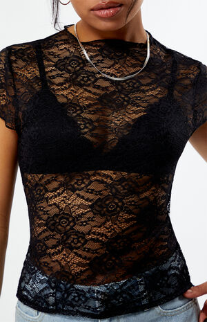 Lace Tie Back Short Sleeve Top image number 4